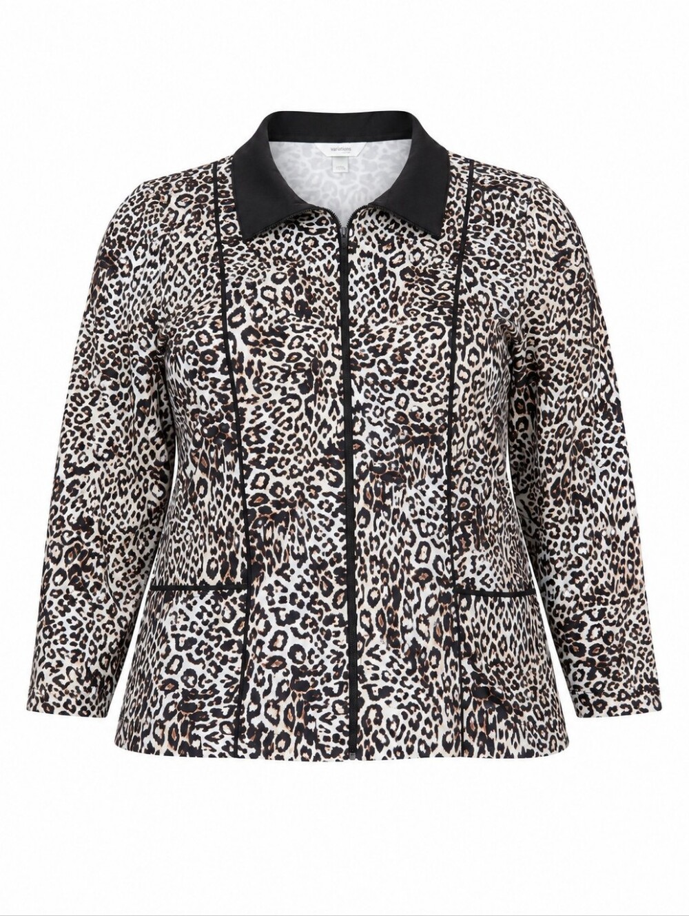 CJ Banks Plus Size Leopard-Print Office Lightweight Full Zip Women's Jacket 3X